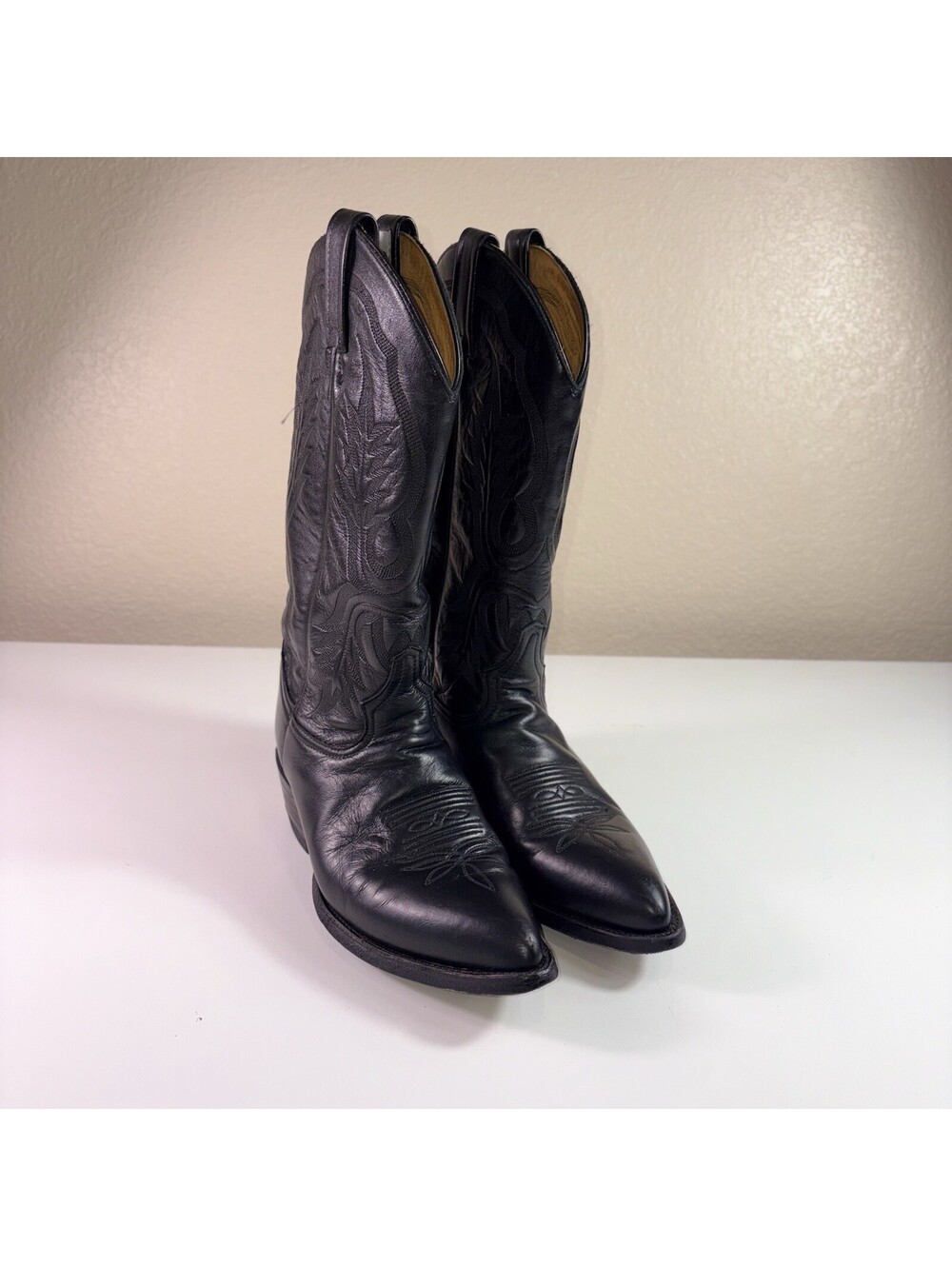 Vintage Tony Lama Men’s 9 D Black Leather Western Cowboy Boots El Paso USA